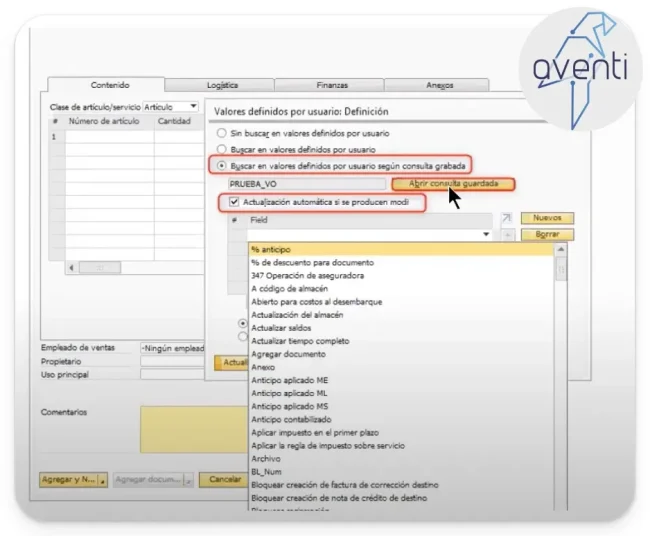 Pantalla de busqueda formateada sap b1