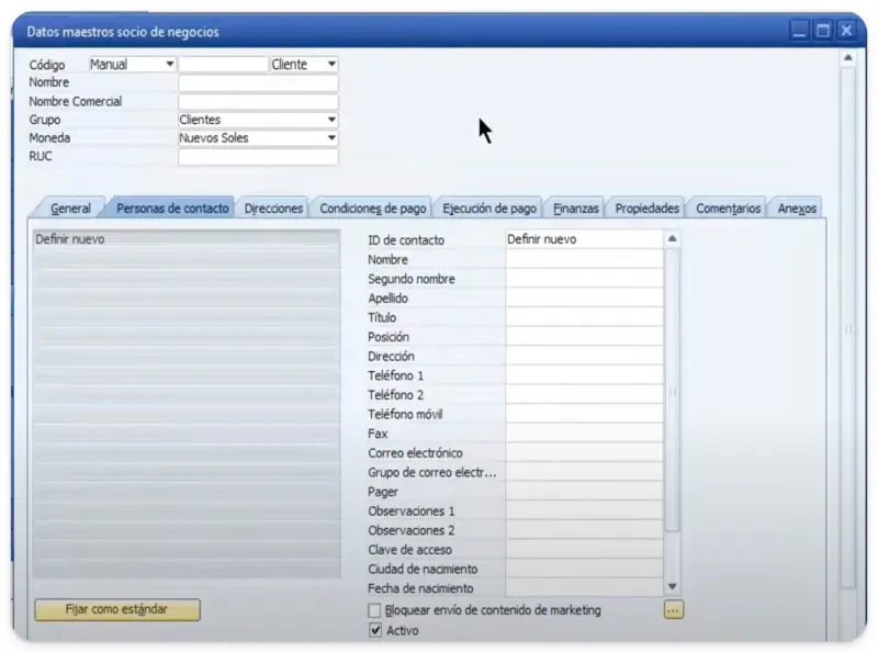 Crear Proveedor como socio de negocios en SAP B1