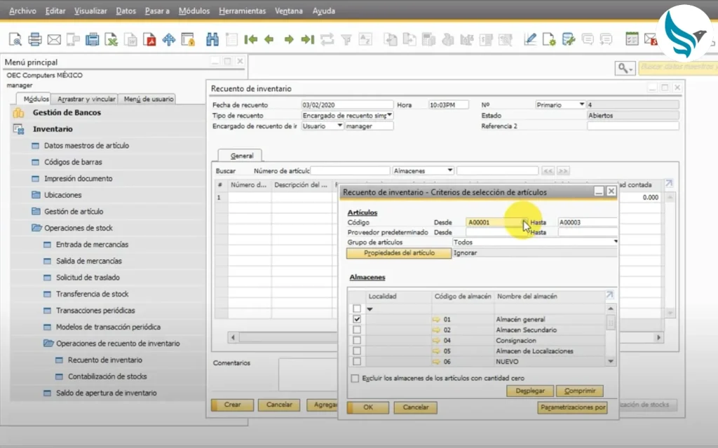 Recuento para Ajuste Inventario SAP B1