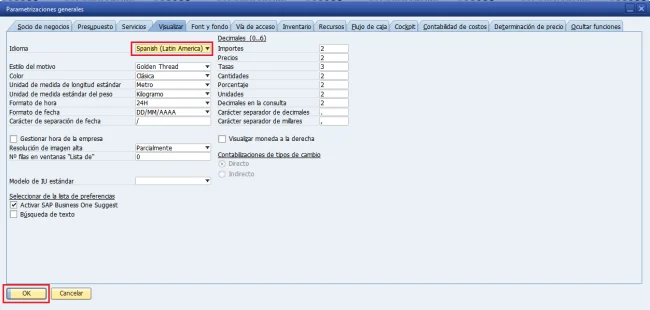 Pantalla ERP: cambiar idioma sap business one