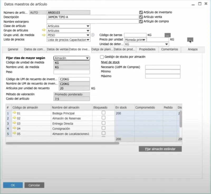 Datos maestros articulos sap b1 unidad de medida