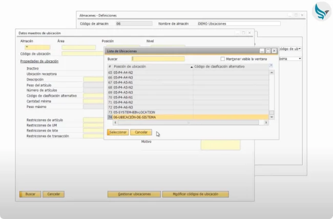 Lista de ubicaciones sap b1