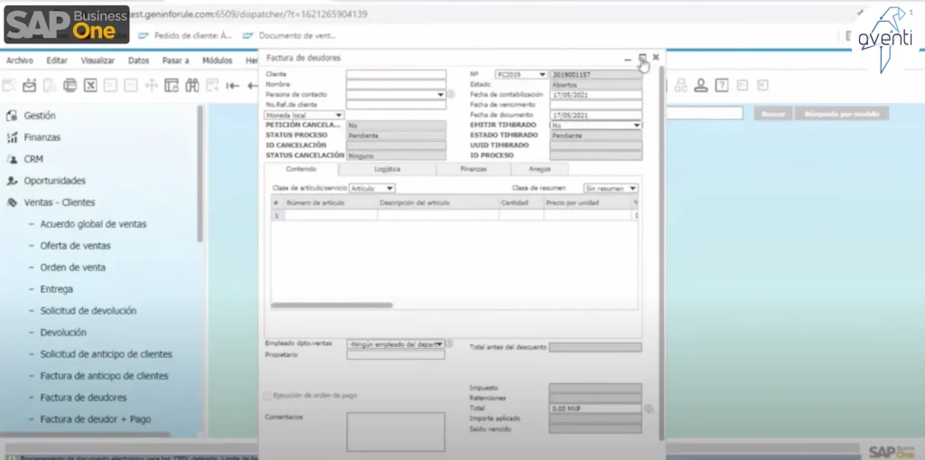 sap business one layout factura de deudor pago