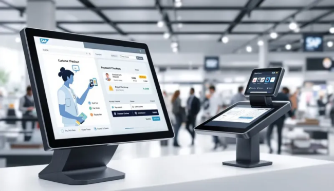 Una imagen que representa el sistema SAP Customer Checkout en un entorno de punto de venta.