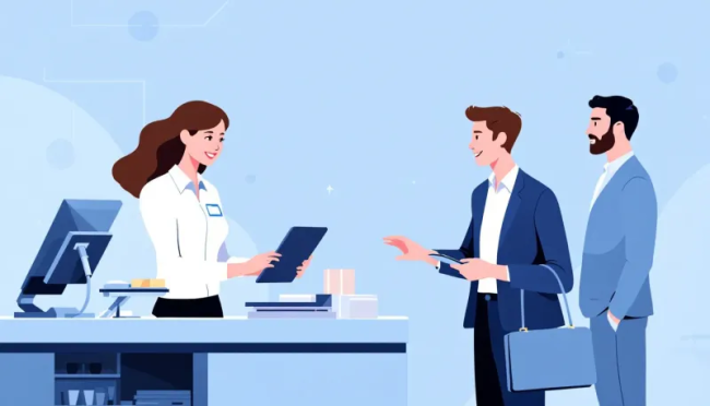 Clientes interactuando con el sistema SAP Customer Checkout en un punto de venta.