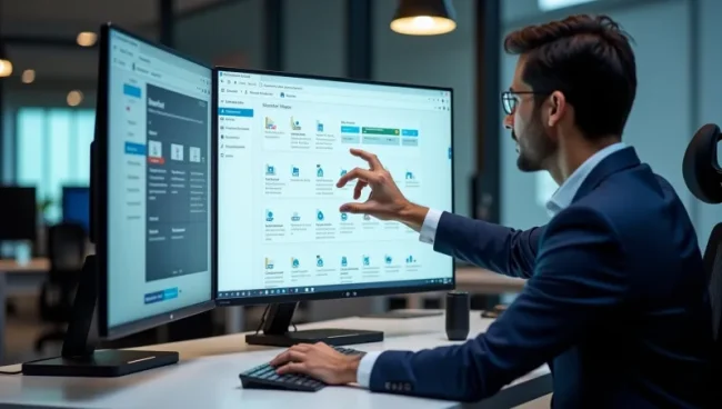 Analista revisando diferentes tipos de listas de precios en SAP Business One en una oficina corporativa