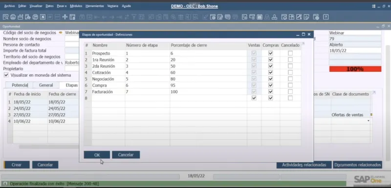 Pantalla Customer Relationship Management para B1