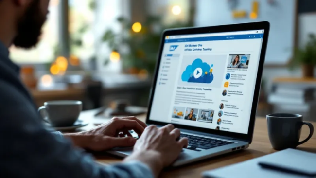 Usuario seleccionando una fuente y tamaño de letra en SAP Business One en una oficina moderna