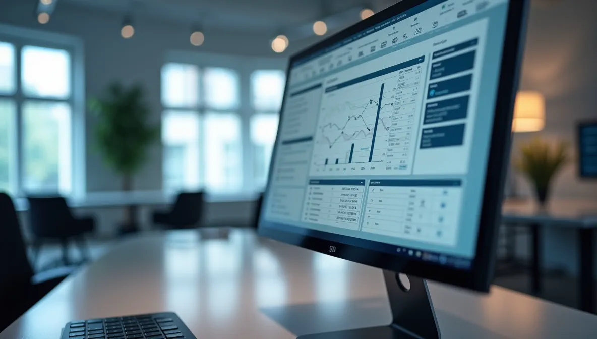 Pantalla moderna mostrando interfaz ERP empresarial con formularios configurables, simbolizando ejemplos posibles de personalización en oficina actual.