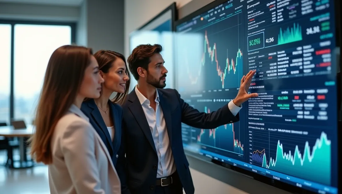 Equipo financiero mexicano revisando reportes de tipos de cambio en sala de conferencias moderna, asegurando control y precisión de datos financieros.