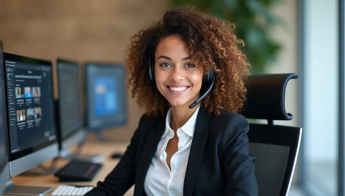 Representante de servicio al cliente mexicana con audífonos en mesa de ayuda, simbolizando el soporte técnico para usuarios de SAP Business One.