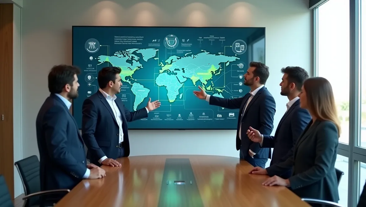 Grupo de profesionales mexicanos colaborando en oficina, visualizando integraciones digitales de módulos clave usando listas SAP Business One BOM.