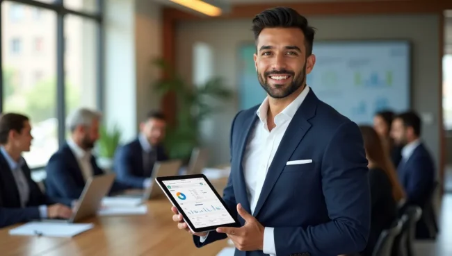 Profesional mexicano sosteniendo tablet con interfaz de monitoreo SAP, simbolizando recursos tecnológicos para resolver eficientemente errores de memoria.