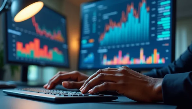 Dashboard de inteligencia empresarial mostrando análisis multidimensional de pérdidas y ganancias con visualizaciones de datos avanzadas y coloridas.
